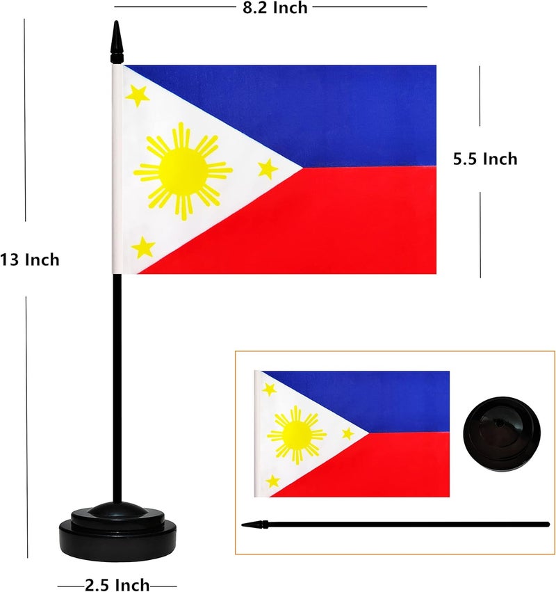 BCLin Philippine Desk Flag Set, 2 Pack Philippine Table Office Flags, Small Mini Desktop Flag With 12" Solid Black Pole, Black Base, Miniature Desktop Flag - Image 2
